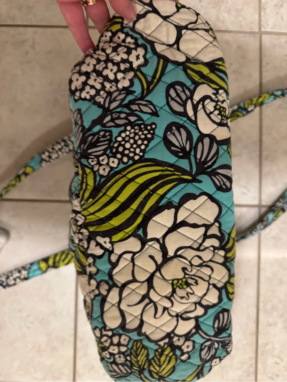 Vera Bradley Turquoise Floral Quilted Tote with Lime Accents - Picture 3 of 3